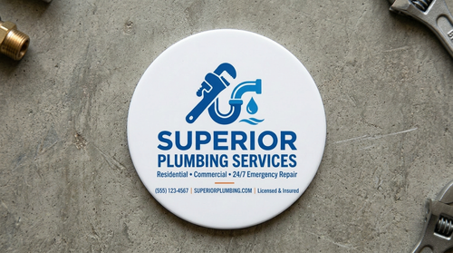 Superior Plumbing Services logo on a circle coaster.