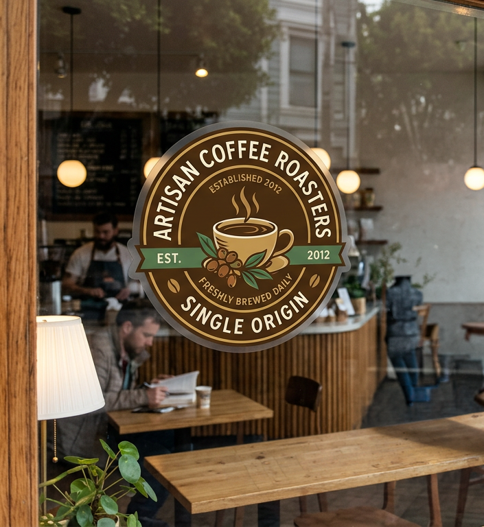 Artisan Coffee Roasters logo on window