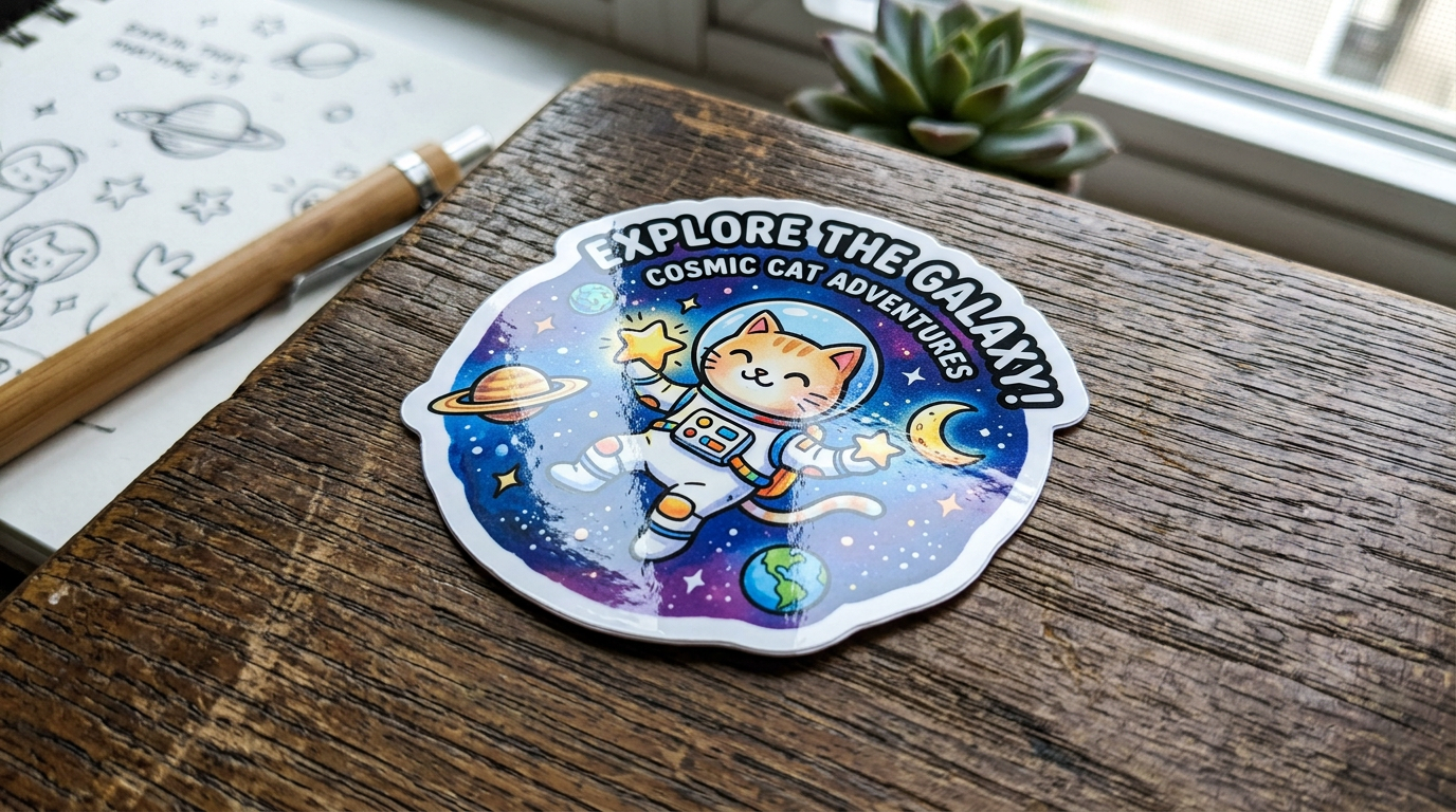 Gloss Sticker on a wooden table
