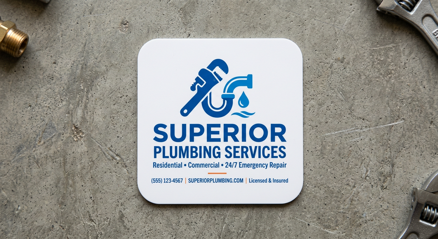 Superior Plumbing Services logo on a rounded square coaster.